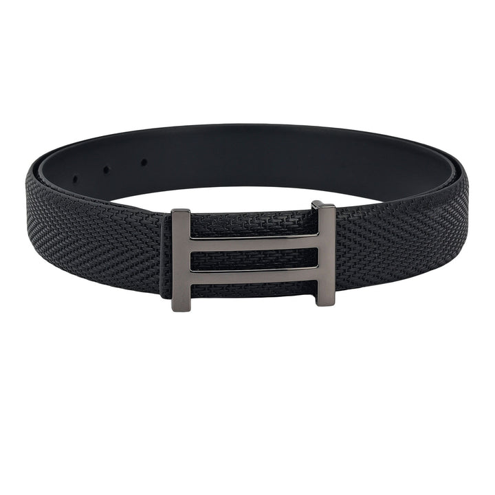 Casual Mat Emboss Leather Mens Belt - Black