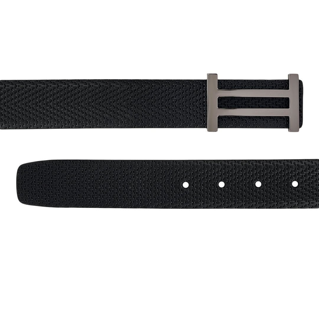 Casual Mat Emboss Leather Mens Belt - Black