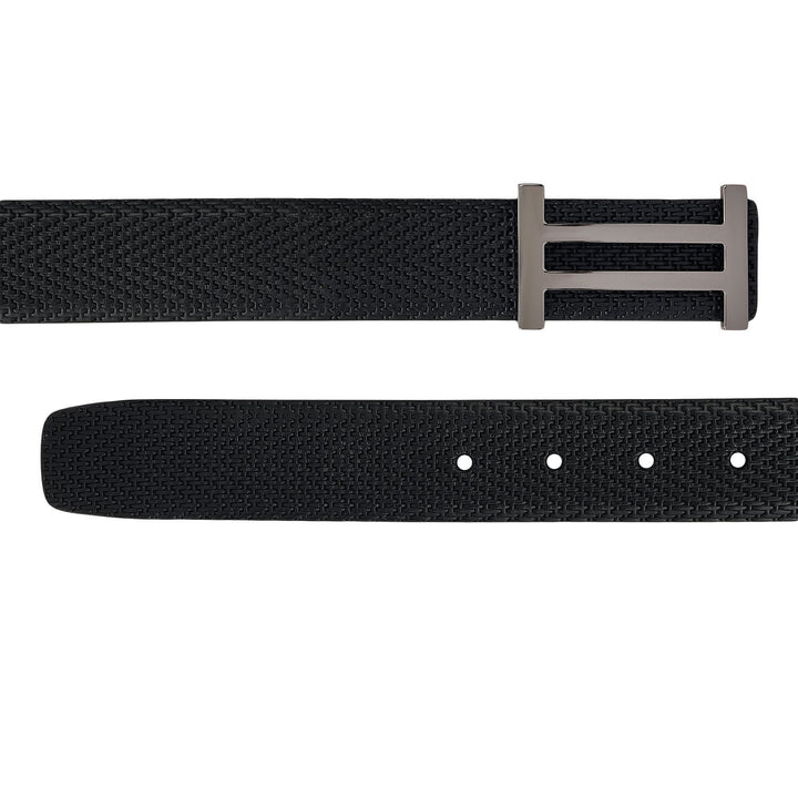 Casual Mat Emboss Leather Mens Belt - Black