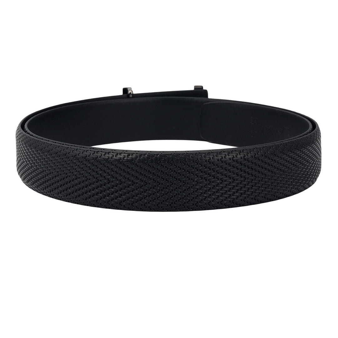 Casual Mat Emboss Leather Mens Belt - Black