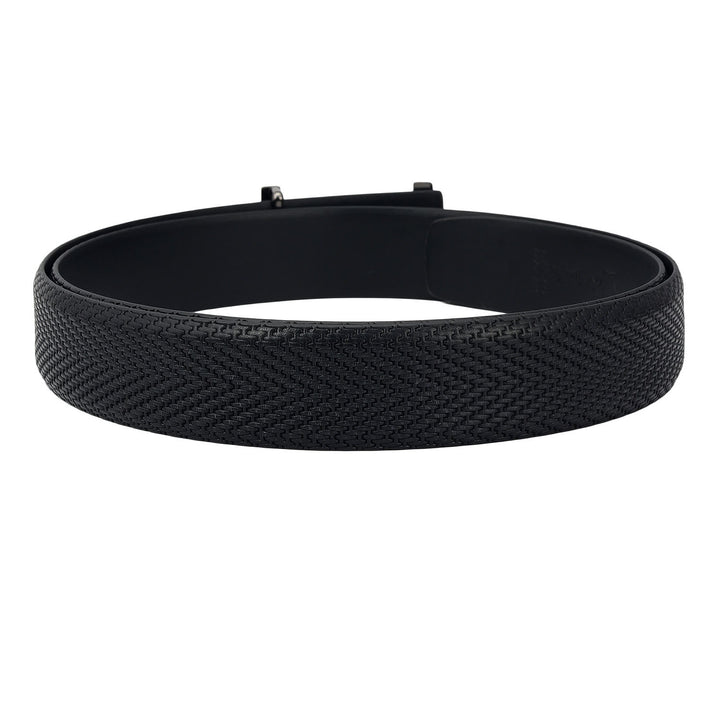 Casual Mat Emboss Leather Mens Belt - Black