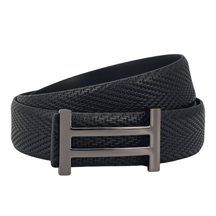 Casual Mat Emboss Leather Mens Belt - Black