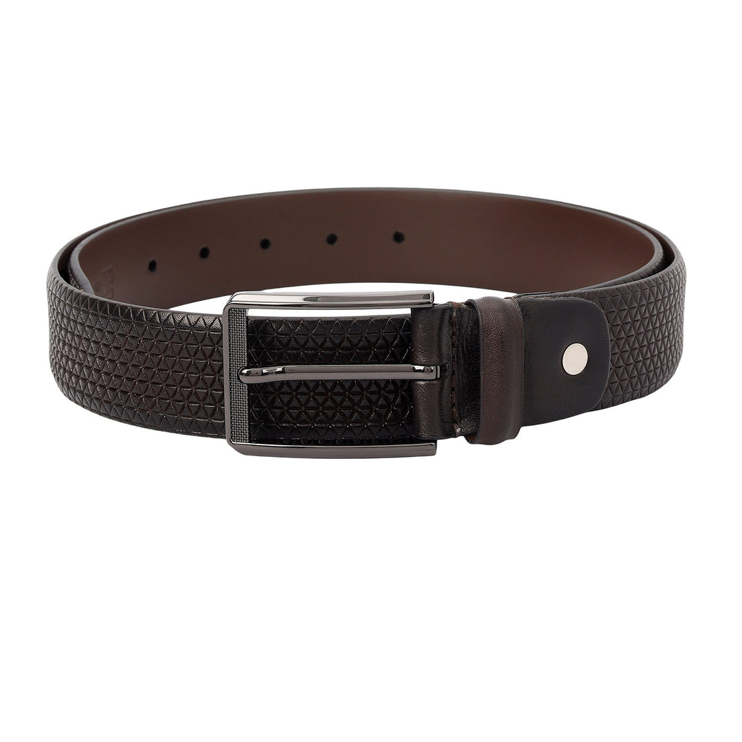 Casual Mat-Emboss Leather Mens Belt-Brown