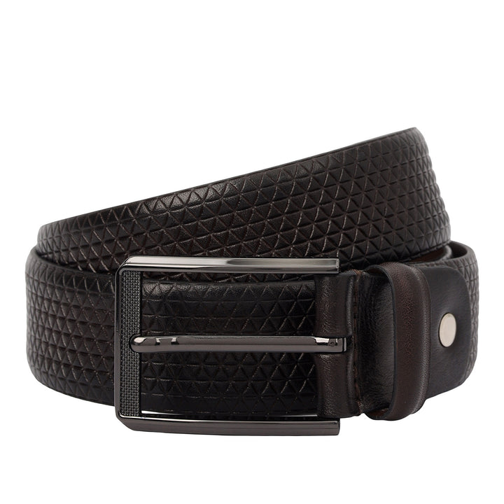 Casual Mat-Emboss Leather Mens Belt-Brown