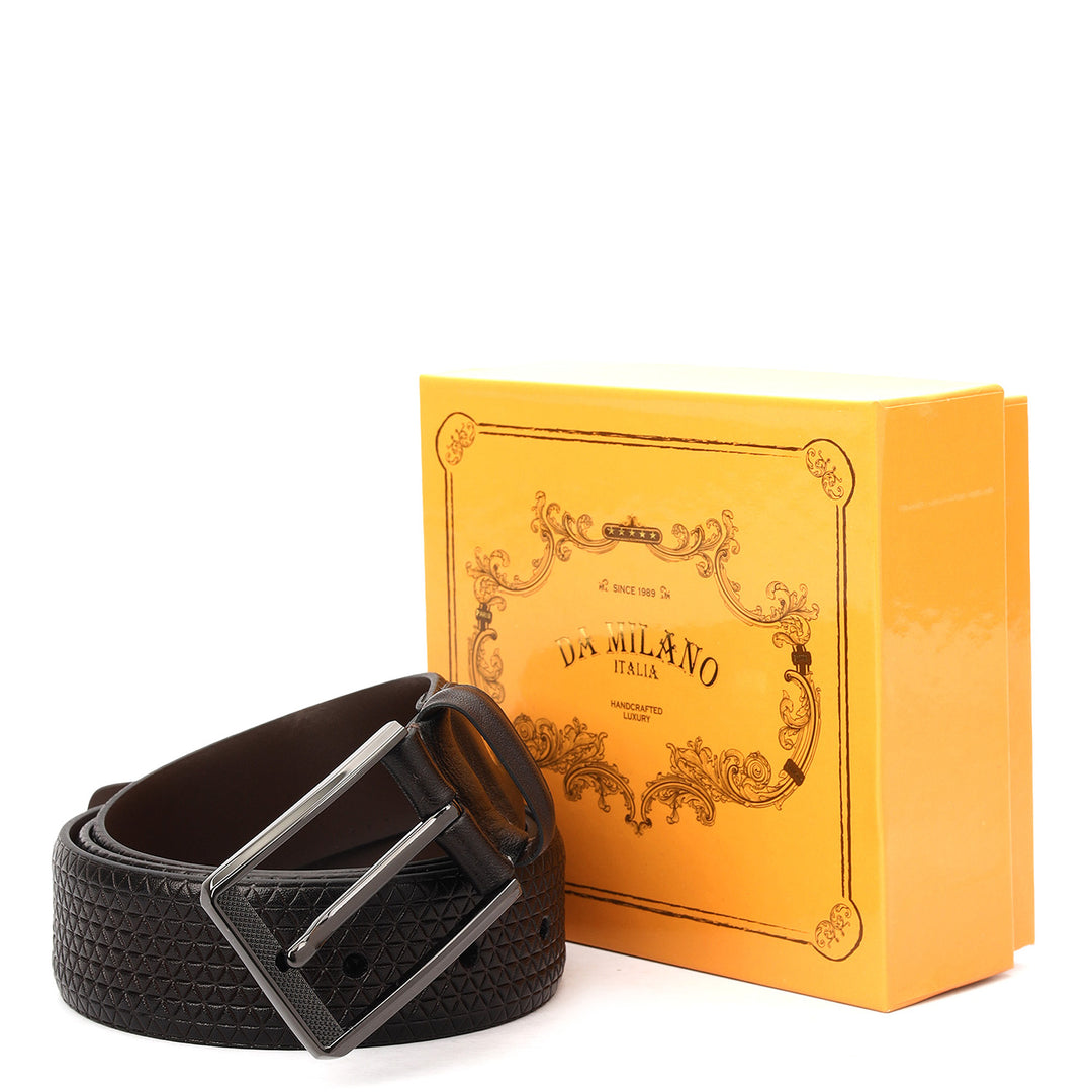 Casual Mat-Emboss Leather Mens Belt-Brown