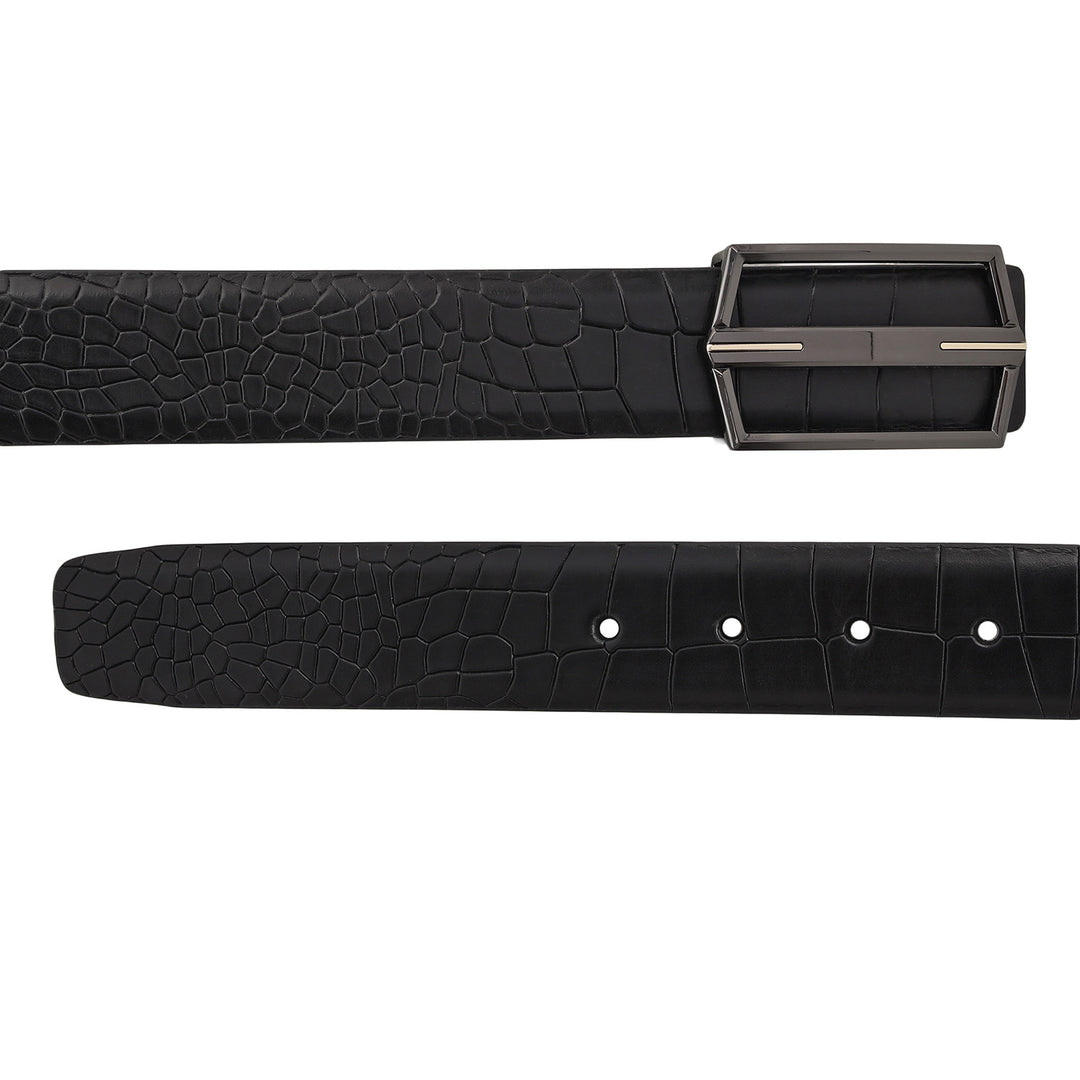 Casual Croco Leather Mens Belt - Black