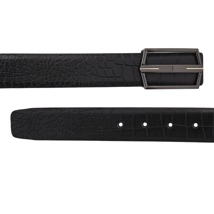 Casual Croco Leather Mens Belt - Black