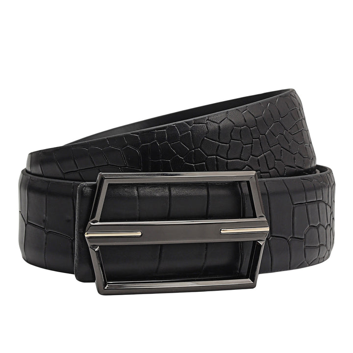 Casual Croco Leather Mens Belt - Black