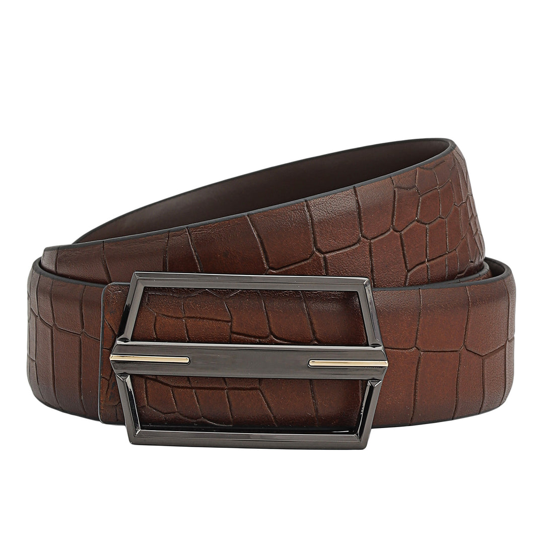 Casual Croco Leather Mens Belt - Brown