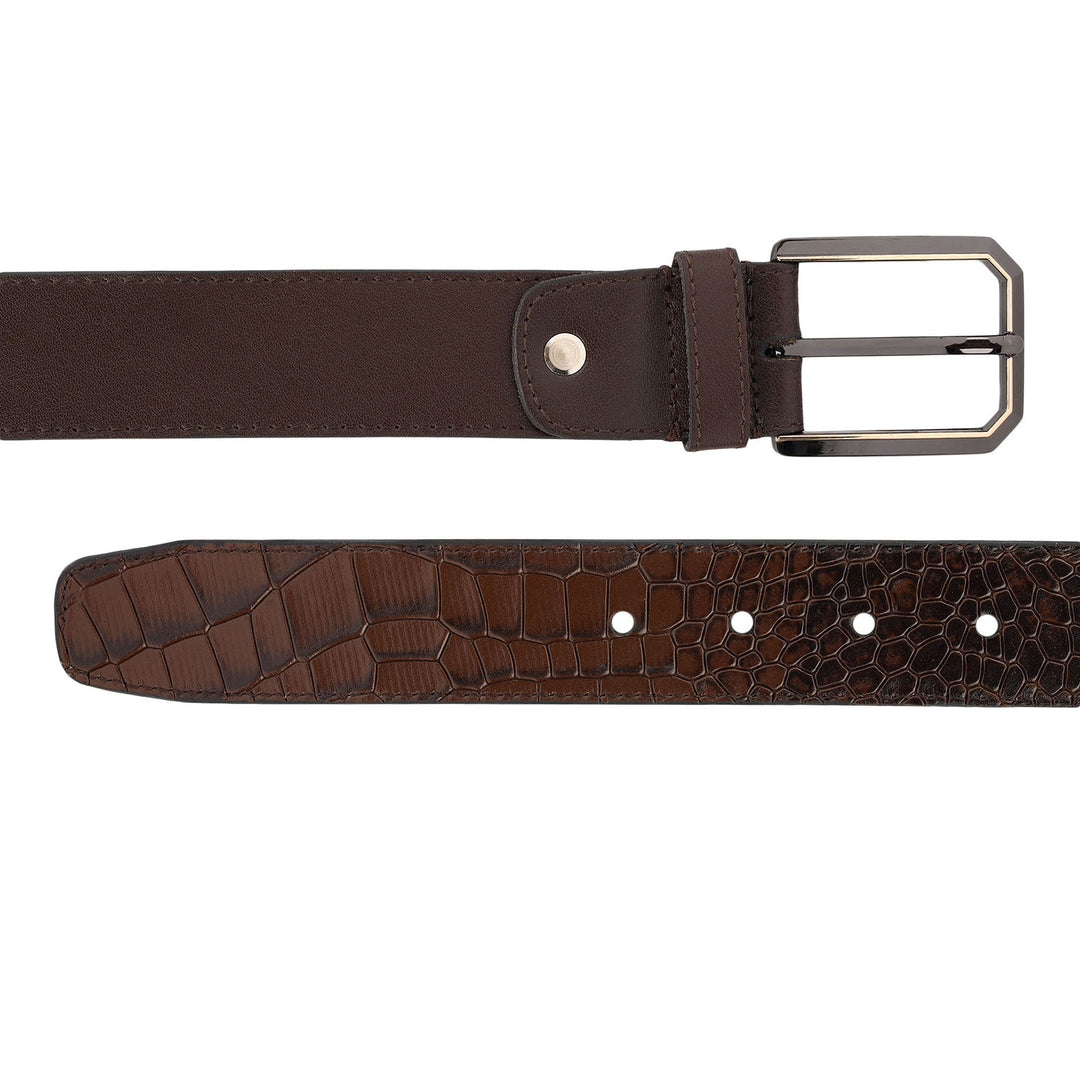 Formal Plain Croco Leather Mens Belt-Brown