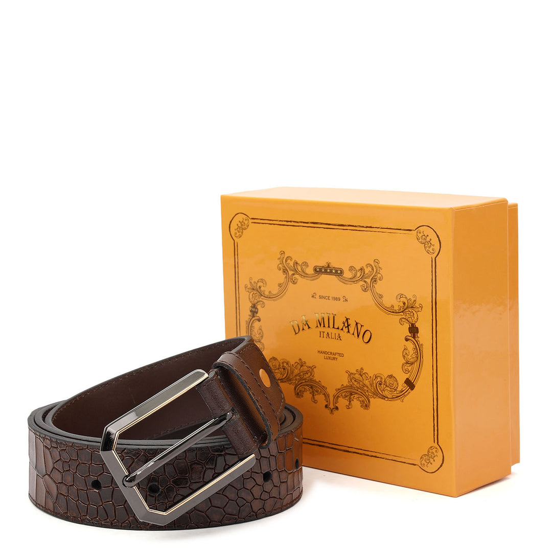 Formal Plain Croco Leather Mens Belt-Brown