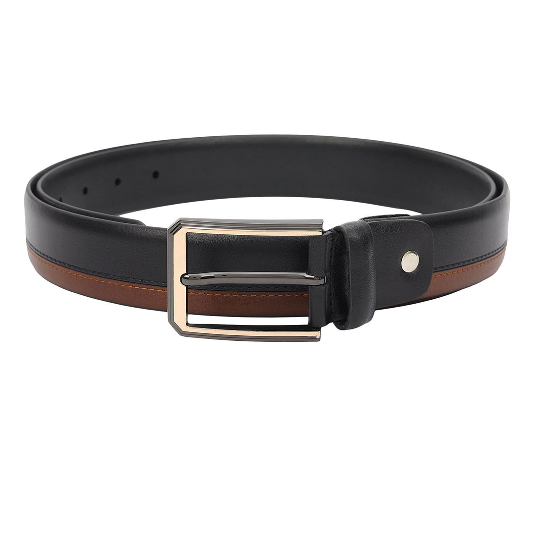 Casual Plain Leather Mens Belt-Black & Cognac