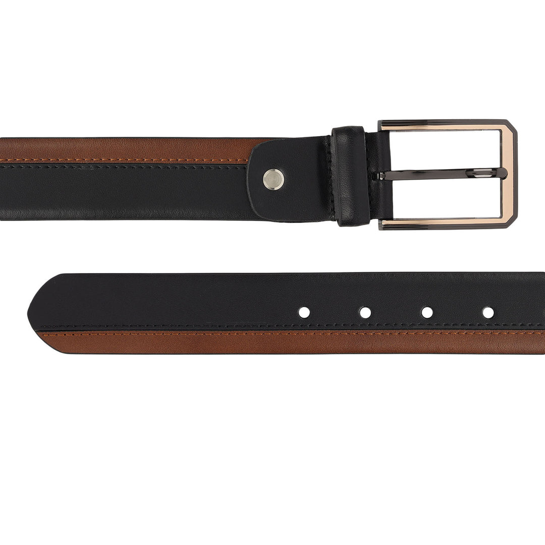 Casual Plain Leather Mens Belt-Black & Cognac