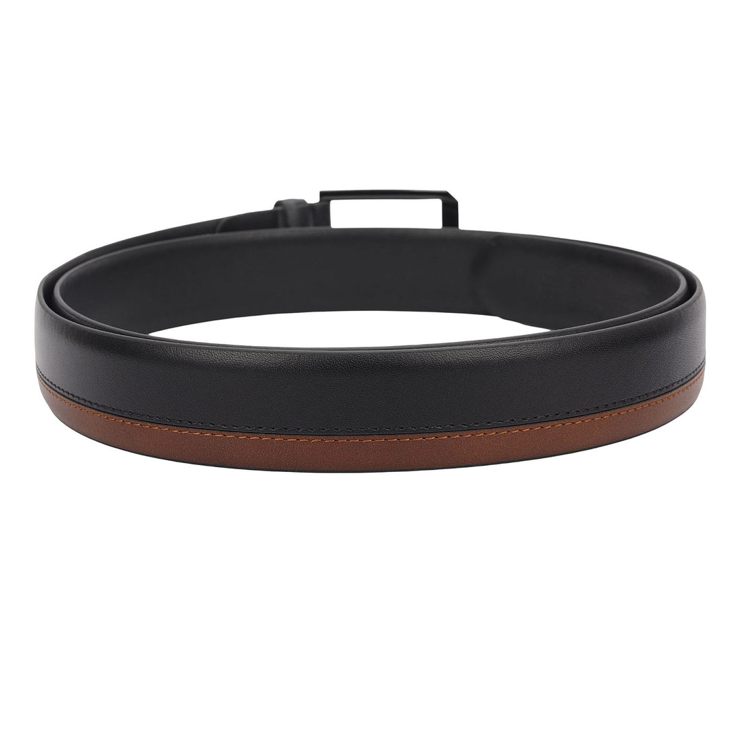 Casual Plain Leather Mens Belt-Black & Cognac