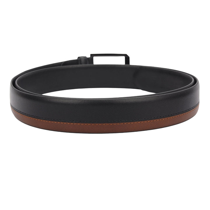 Casual Plain Leather Mens Belt-Black & Cognac