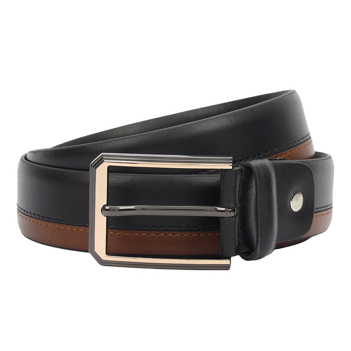 Casual Plain Leather Mens Belt-Black & Cognac