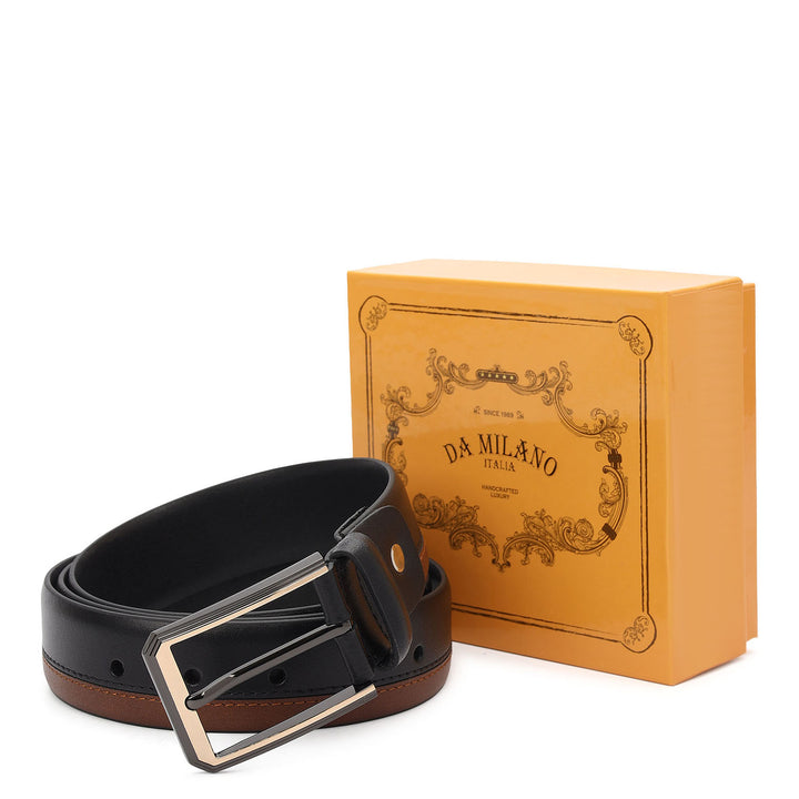 Casual Plain Leather Mens Belt-Black & Cognac