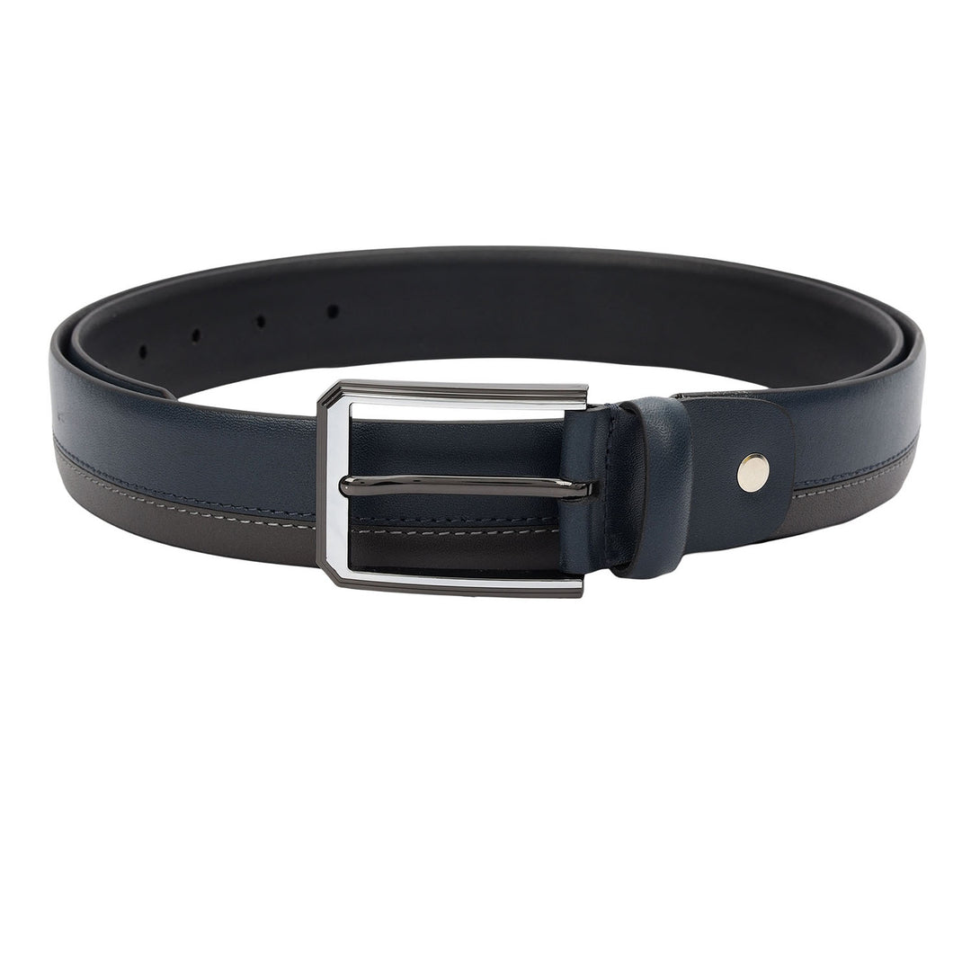 Casual Plain Leather Mens Belt-Navy & Grey
