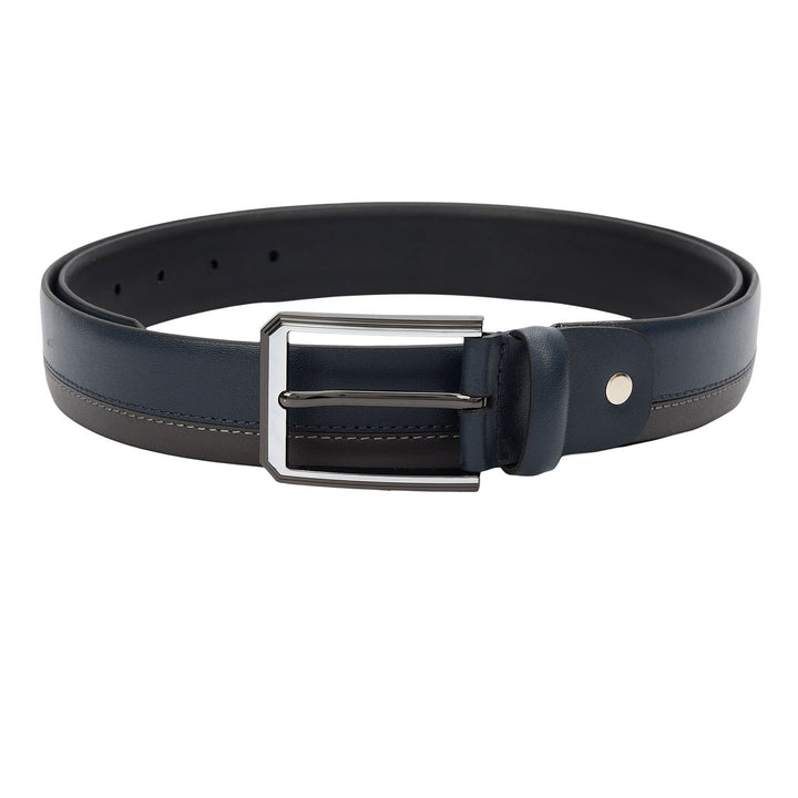 Casual Plain Leather Mens Belt-Navy & Grey