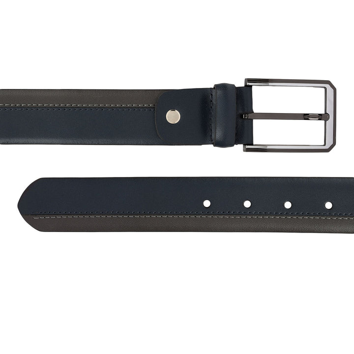 Casual Plain Leather Mens Belt-Navy & Grey