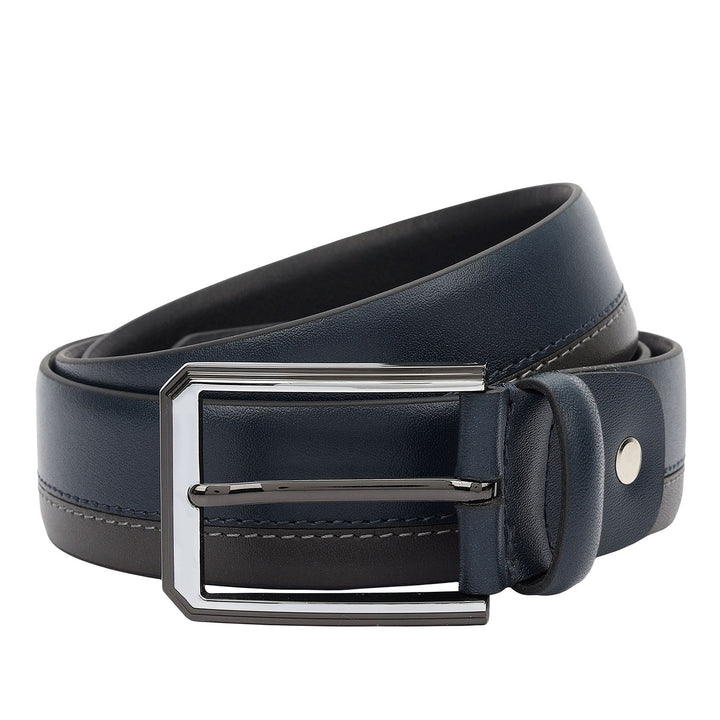 Casual Plain Leather Mens Belt-Navy & Grey