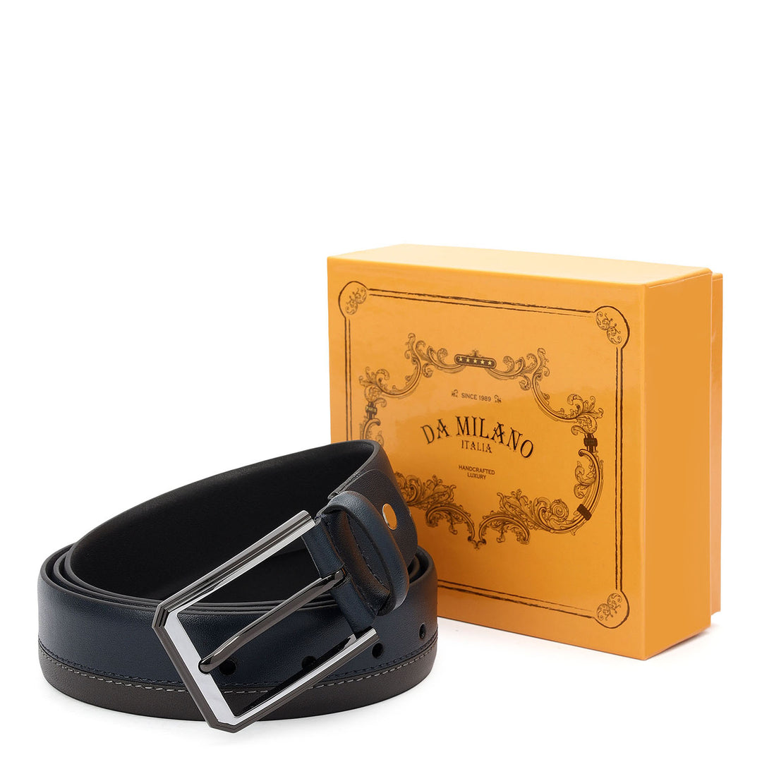 Casual Plain Leather Mens Belt-Navy & Grey