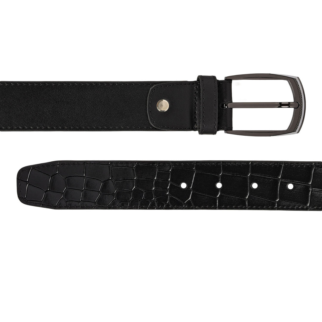 Formal Plain Croco Leather Mens Belt-Black