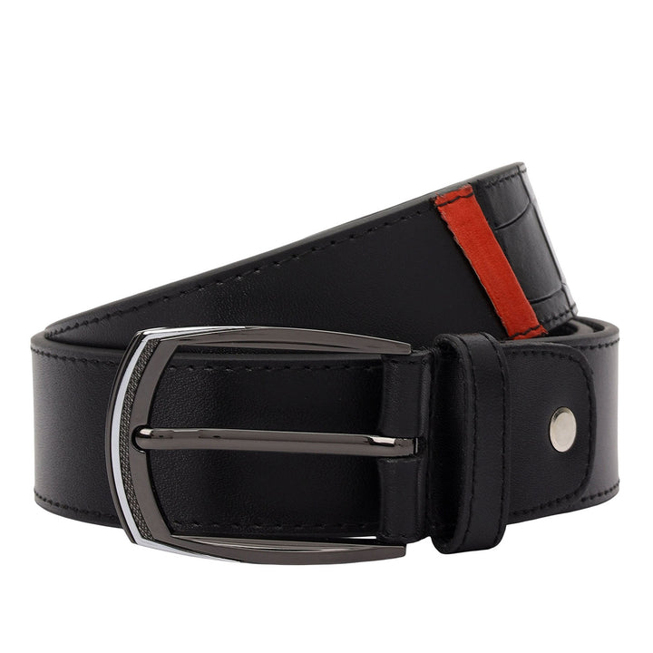 Formal Plain Croco Leather Mens Belt-Black