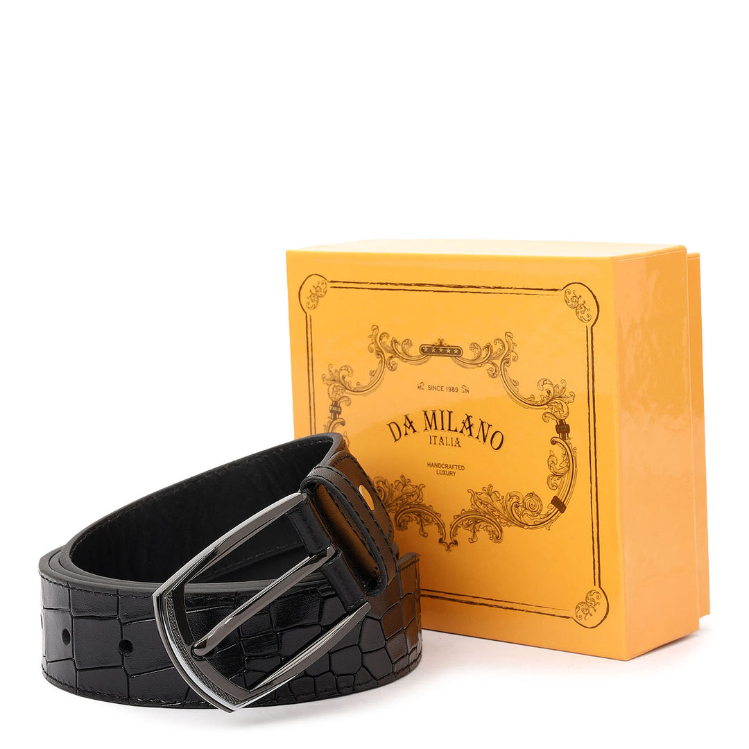 Formal Plain Croco Leather Mens Belt-Black