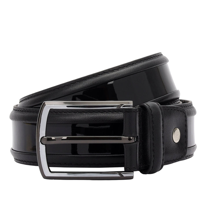 Casual Patent Plain Leather Mens Belt-Black