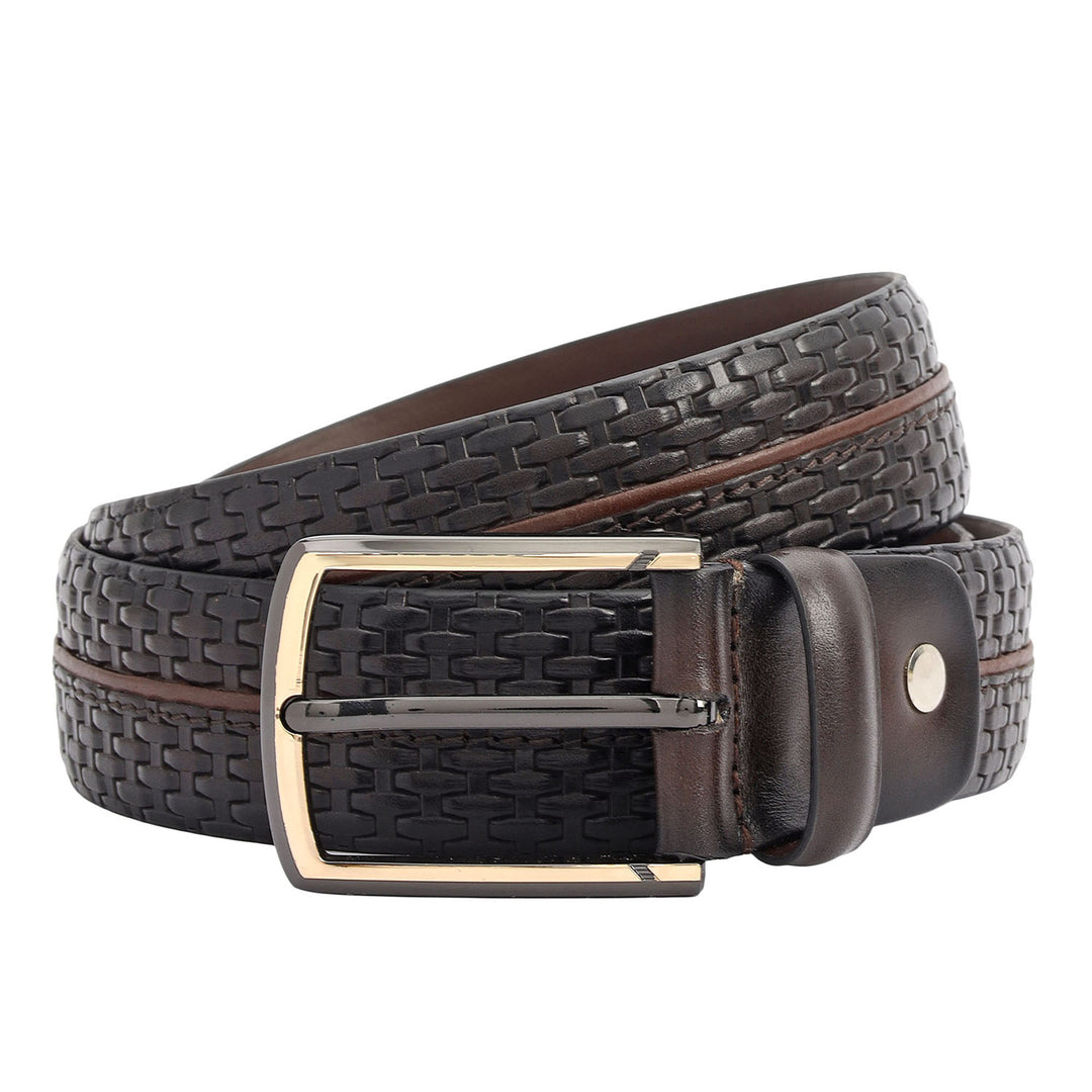 Casual Mat-Emboss Leather Mens Belt-Brown