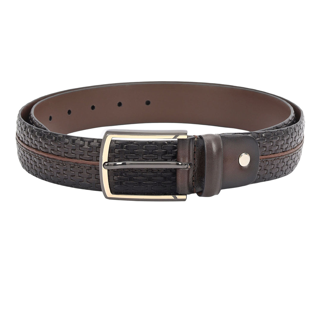 Casual Mat-Emboss Leather Mens Belt-Brown