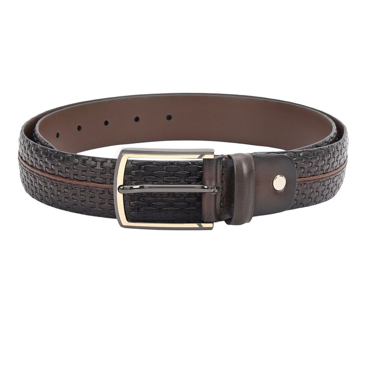 Casual Mat-Emboss Leather Mens Belt-Brown