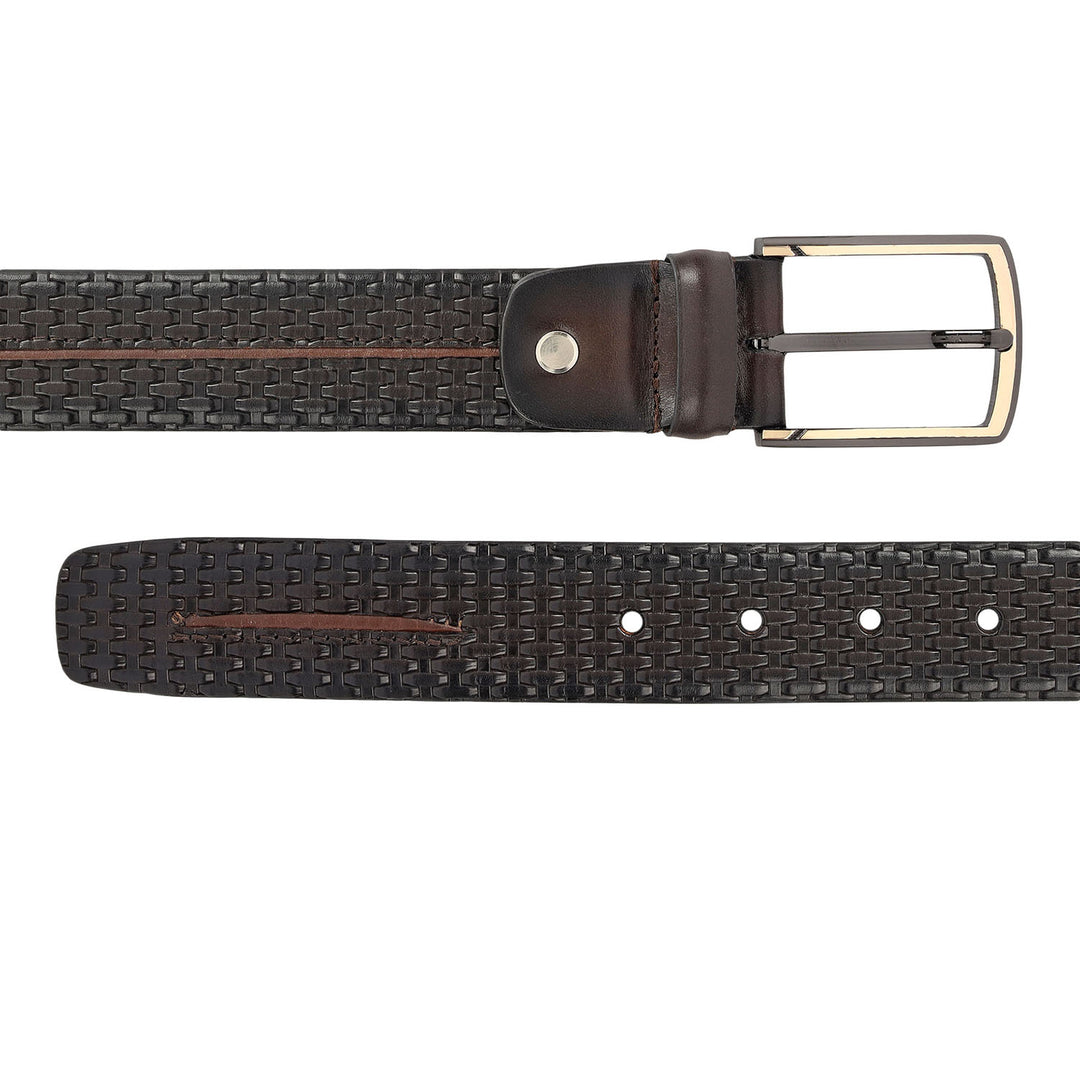 Casual Mat-Emboss Leather Mens Belt-Brown