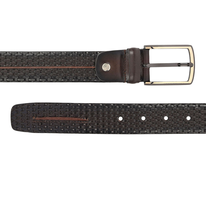 Casual Mat-Emboss Leather Mens Belt-Brown