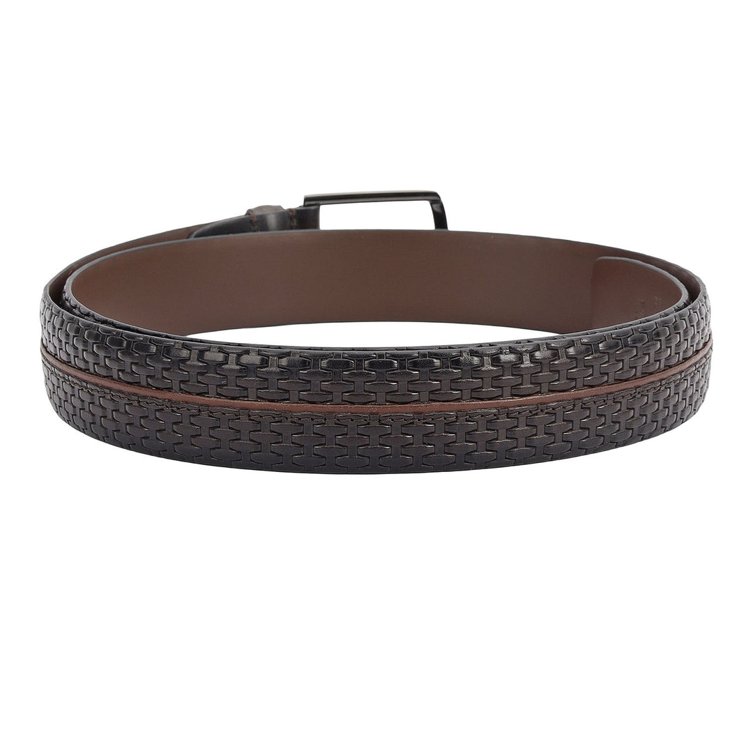 Casual Mat-Emboss Leather Mens Belt-Brown