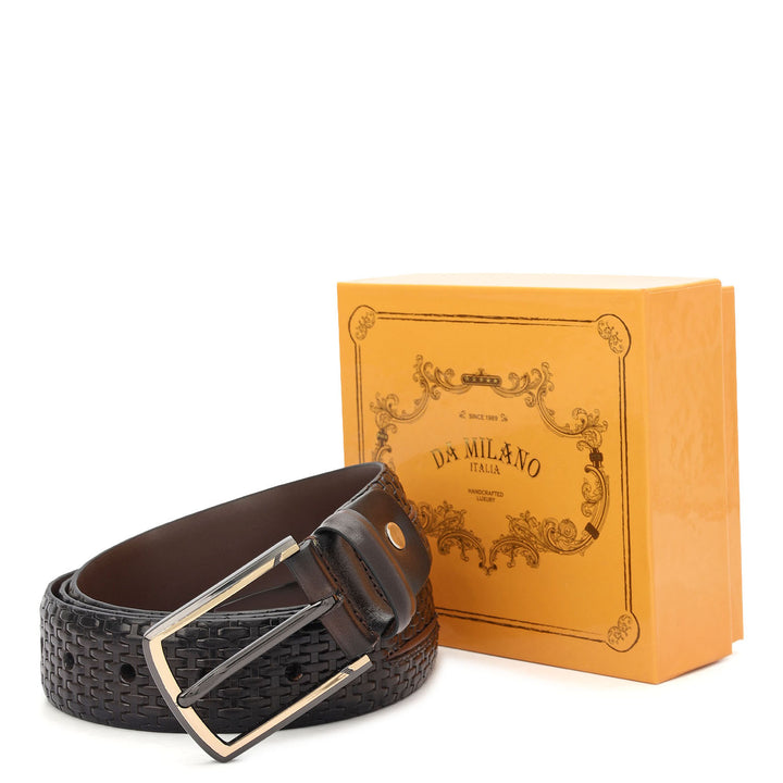 Casual Mat-Emboss Leather Mens Belt-Brown