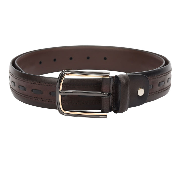 Casual Plain Leather Mens Belt-Brown