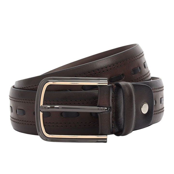 Casual Plain Leather Mens Belt-Brown