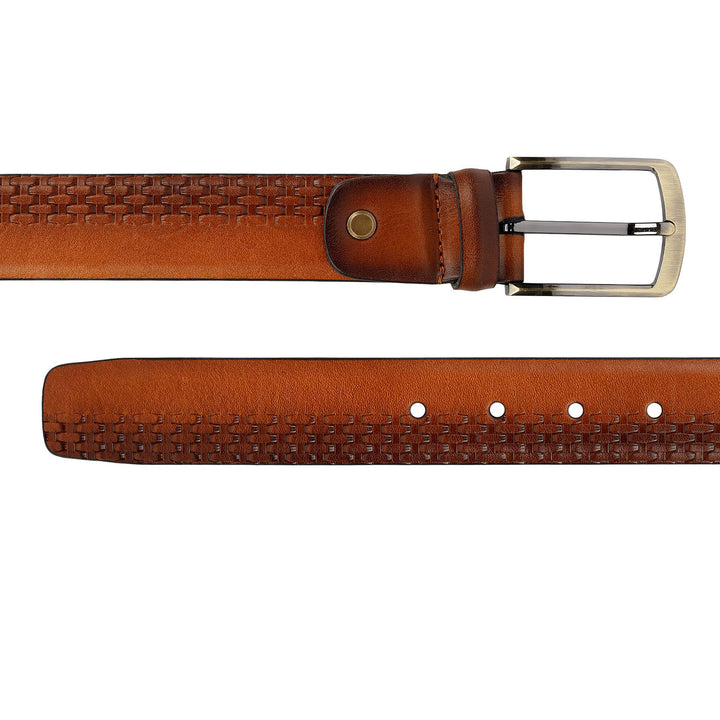 Casual Mat-Emboss Leather Mens Belt-Cognac