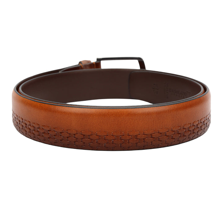 Casual Mat-Emboss Leather Mens Belt-Cognac