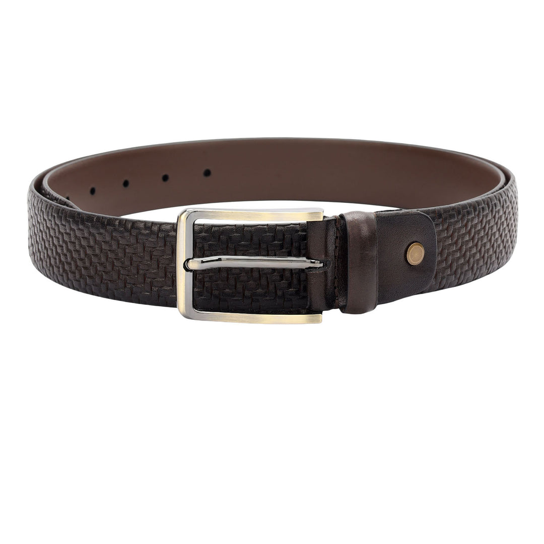 Casual Mat-Emboss Leather Mens Belt-Brown