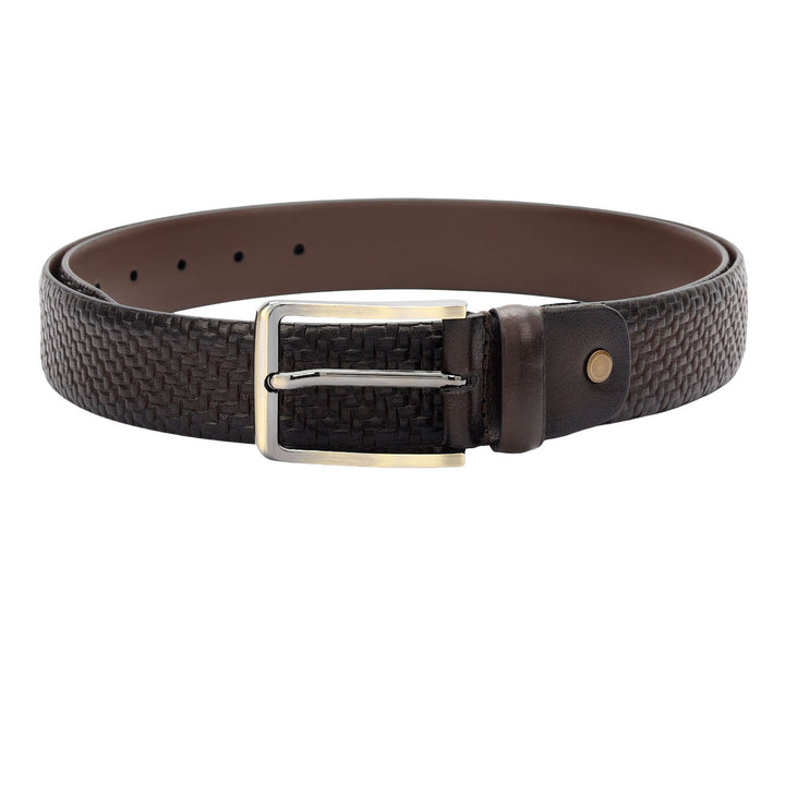 Casual Mat-Emboss Leather Mens Belt-Brown