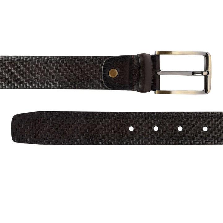 Casual Mat-Emboss Leather Mens Belt-Brown