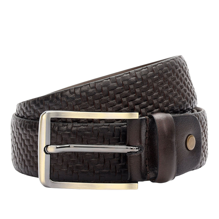 Casual Mat-Emboss Leather Mens Belt-Brown
