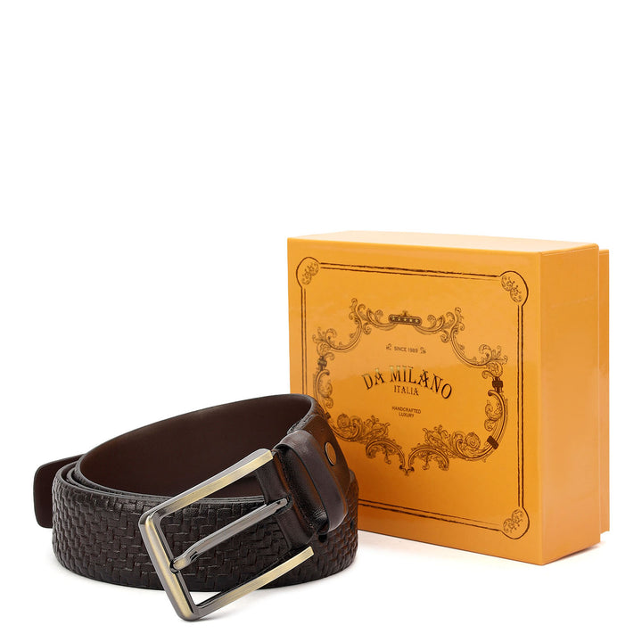 Casual Mat-Emboss Leather Mens Belt-Brown