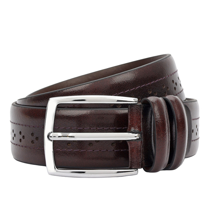 Formal Punch Plain Leather Mens Belt-Brown