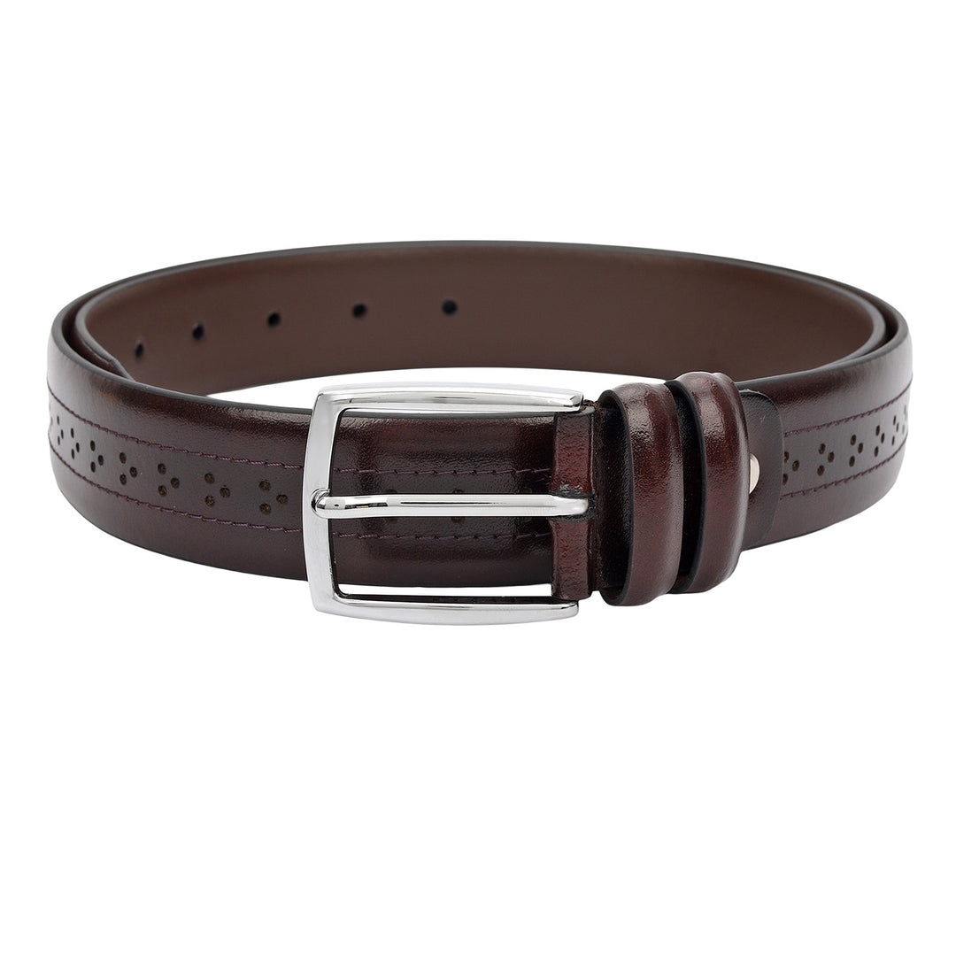 Formal Punch Plain Leather Mens Belt-Brown