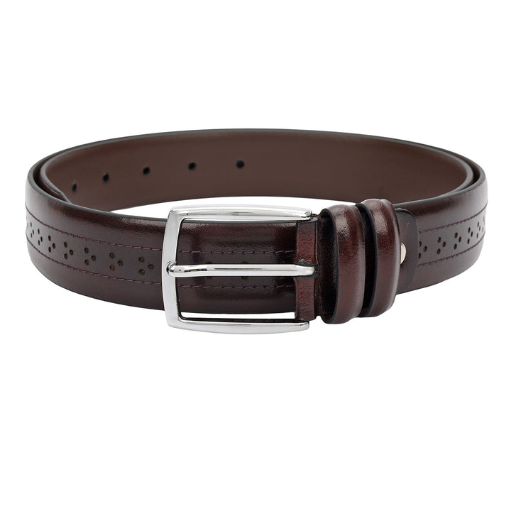 Formal Punch Plain Leather Mens Belt-Brown