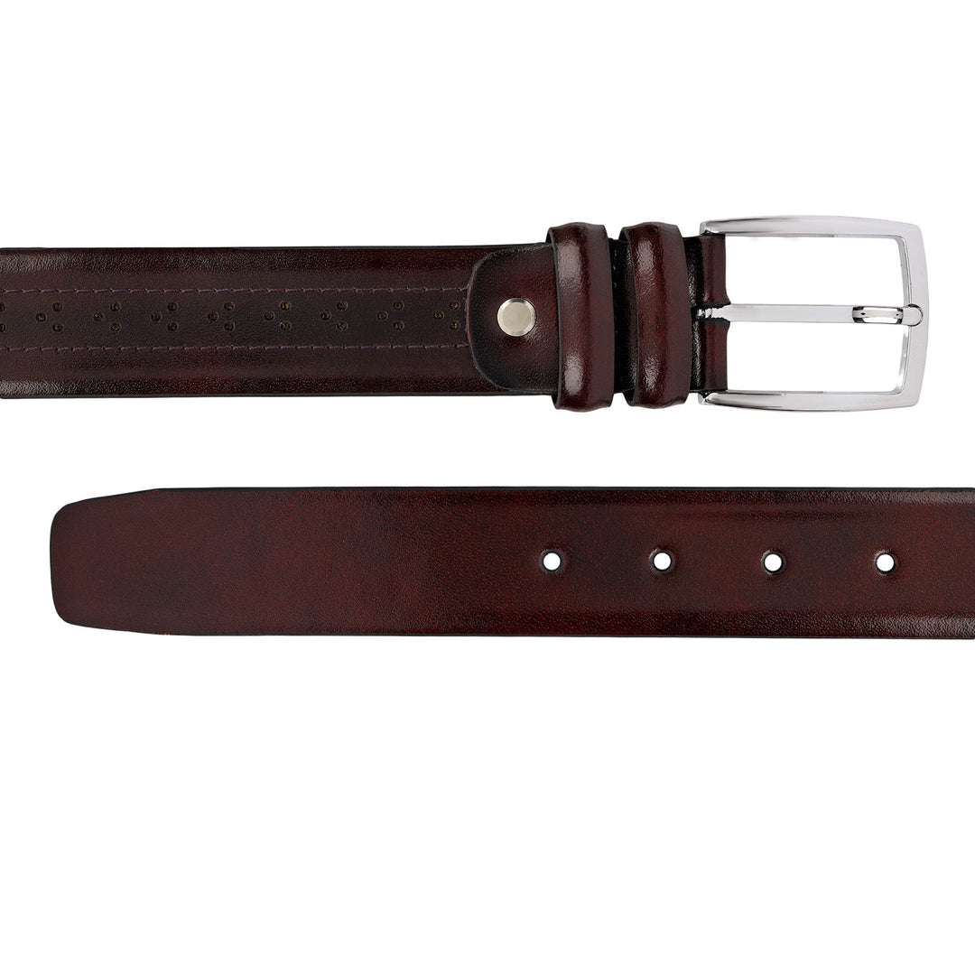 Formal Punch Plain Leather Mens Belt-Brown